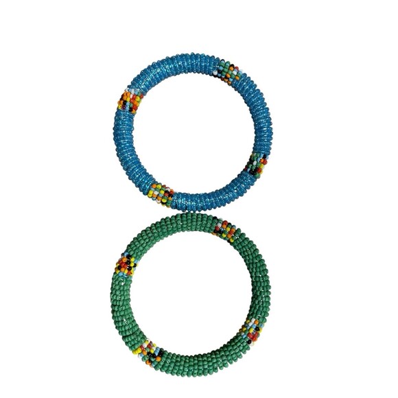 African Masai Colored Bangle Bracelet Kenya Set Of Two New - Picture 6 of 6